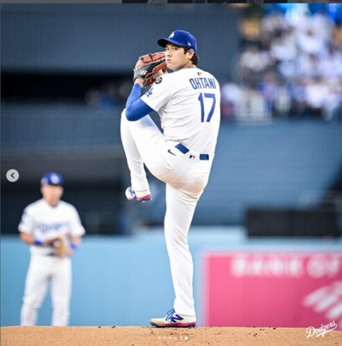 2025年10月18日ドジャースタジアムで登板時の大谷翔平
